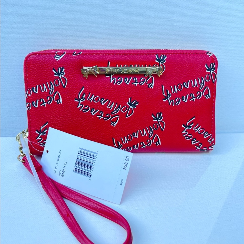 Betsey Johnson Zip Around Large Wristlet  Red Logo
